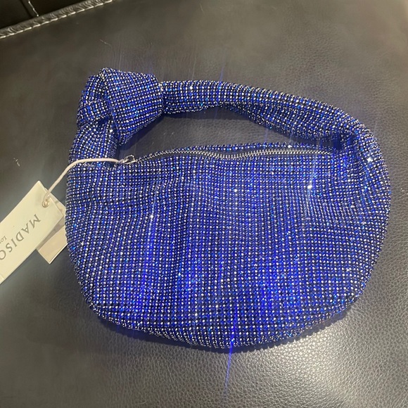 Madison West Handbags - NWT Madison West Los Angeles blue Bedazzled Handbag with Knot Design